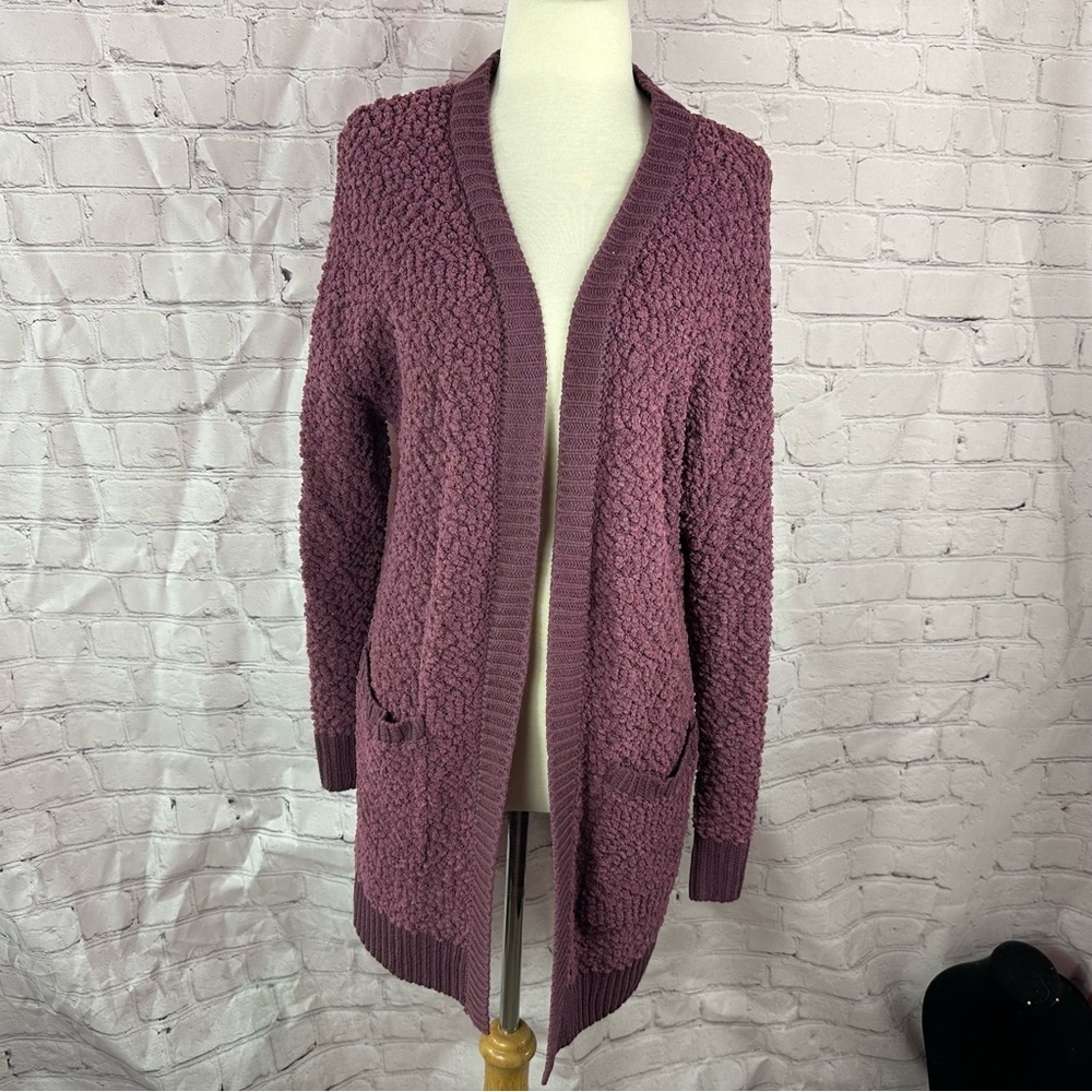 NWT Zenana premium popcorn Textured Plum Cardigan sweater front pockets